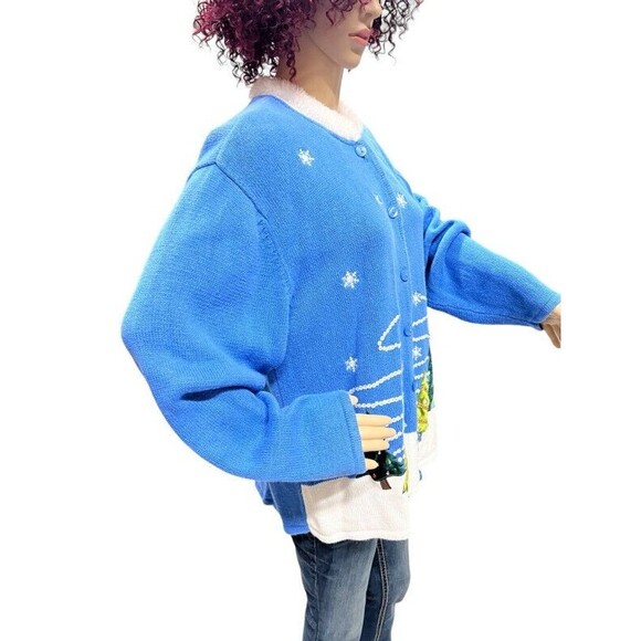 Crystal Kobe powder blue Cardigan Embellished Sequin Christmas Tree Sweater 3XL - Picture 8 of 11
